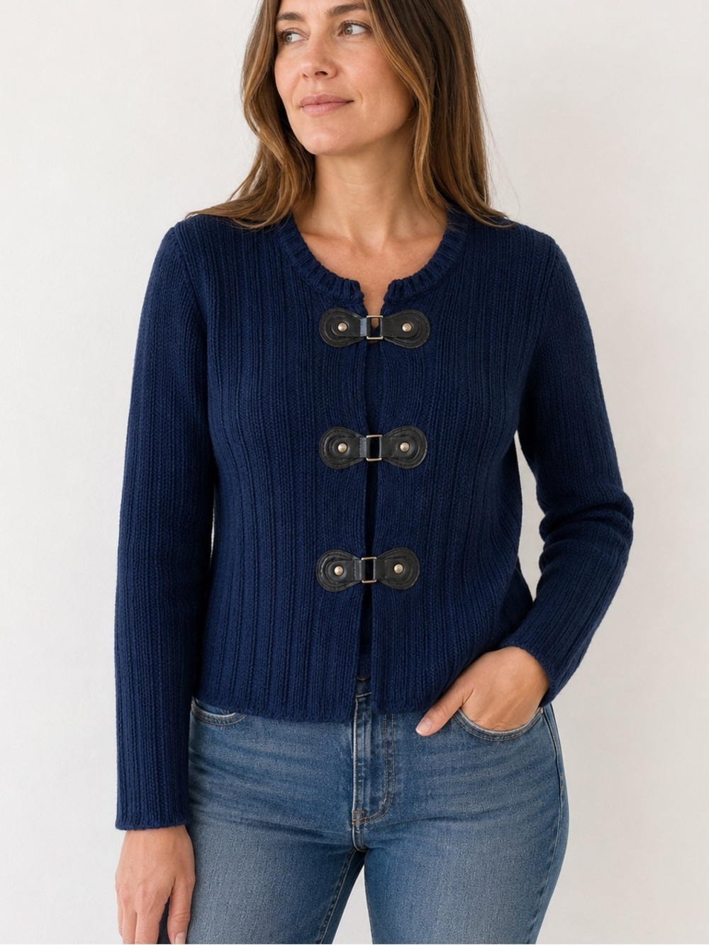 Tahari Woman’s 1X Merino Wool Blend Cardigan Sweater Toggle Closure Plus Size